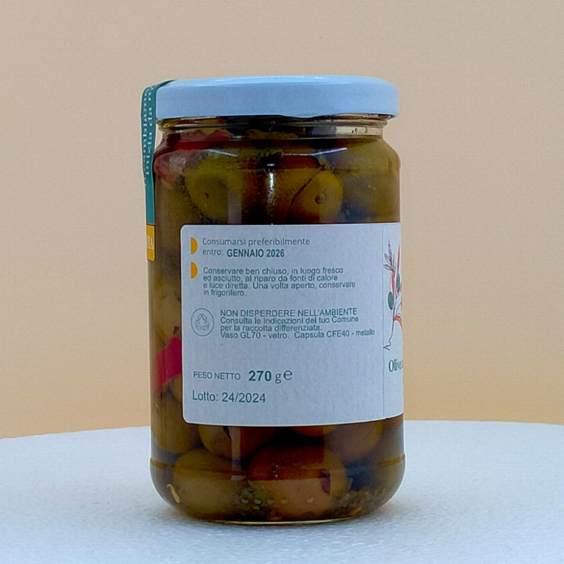 OLIVE SCHIACCIATE, RICETTA TIPICA CALABRESE, CON NOCCIOLO 300g - immagine 2